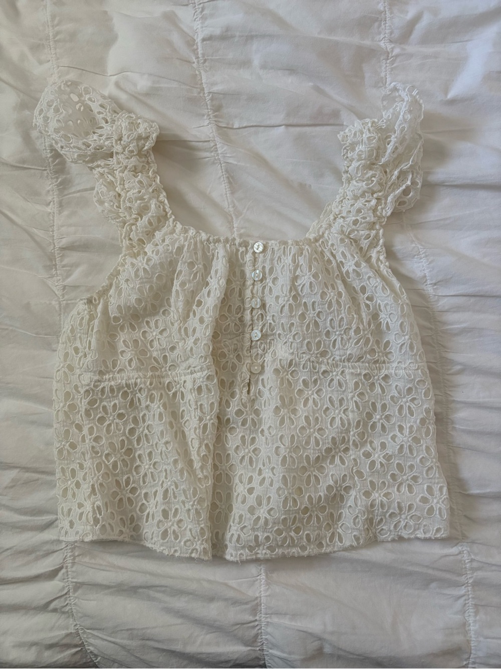 Free People Ivory Eyelet Ruffle Strap Tank